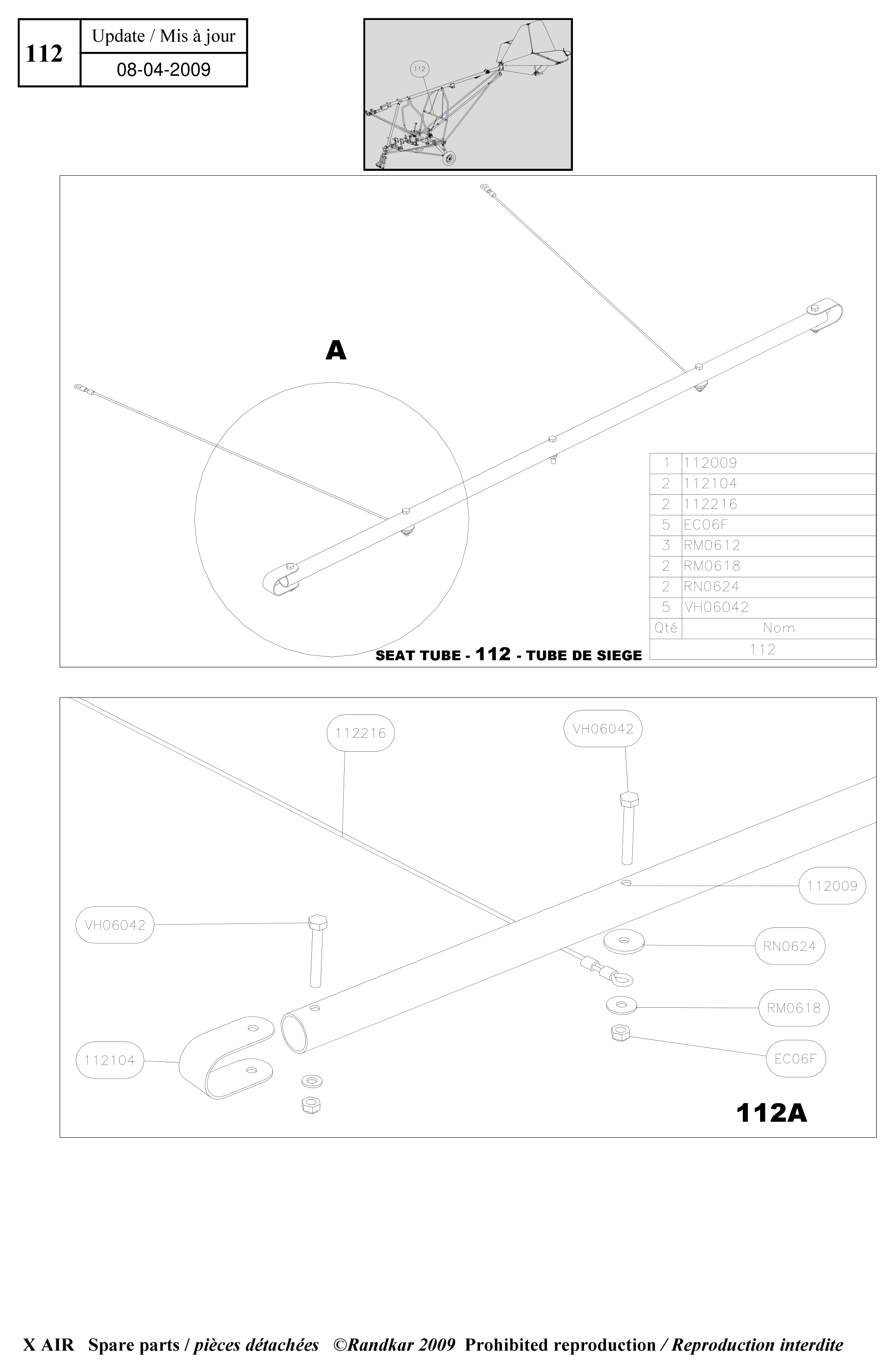 Seat tube – X-Air parts diagram