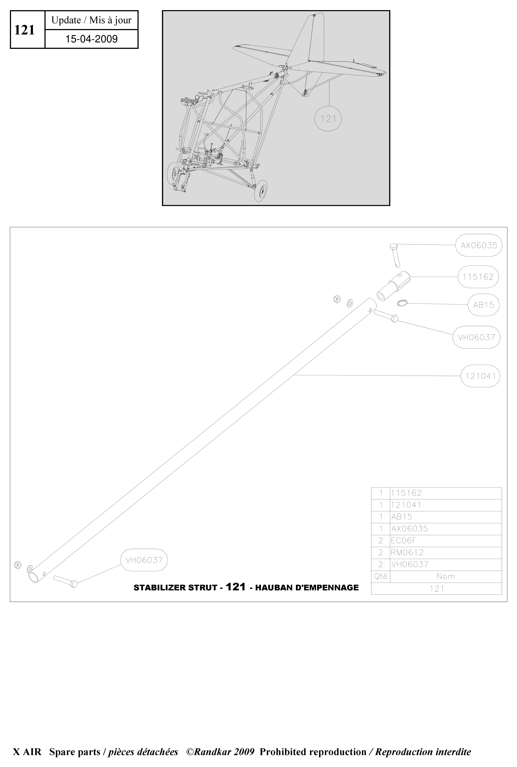 Stabilizer struts – X-Air parts diagram