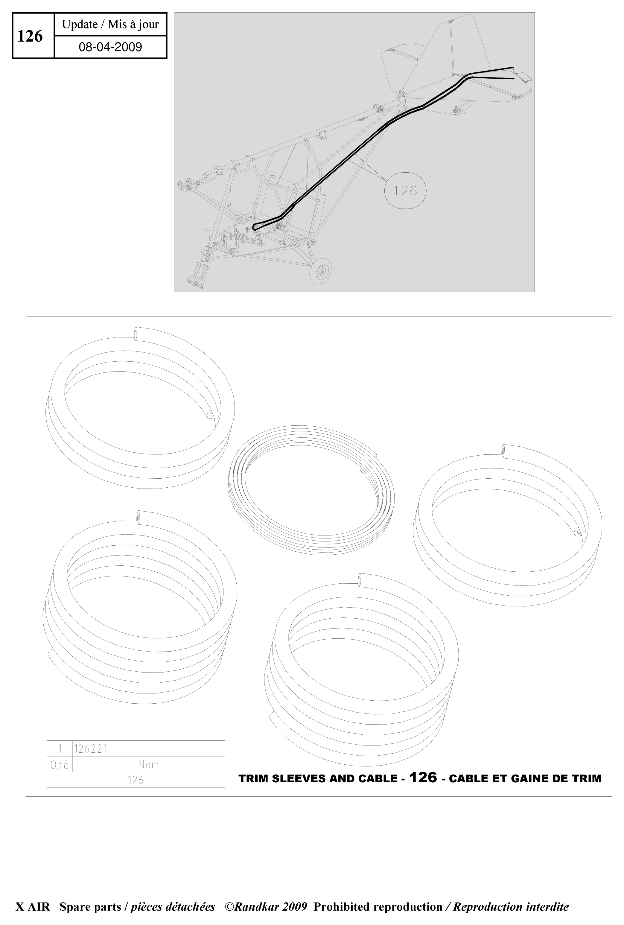 Trim sleeves and cables – X-Air parts diagram