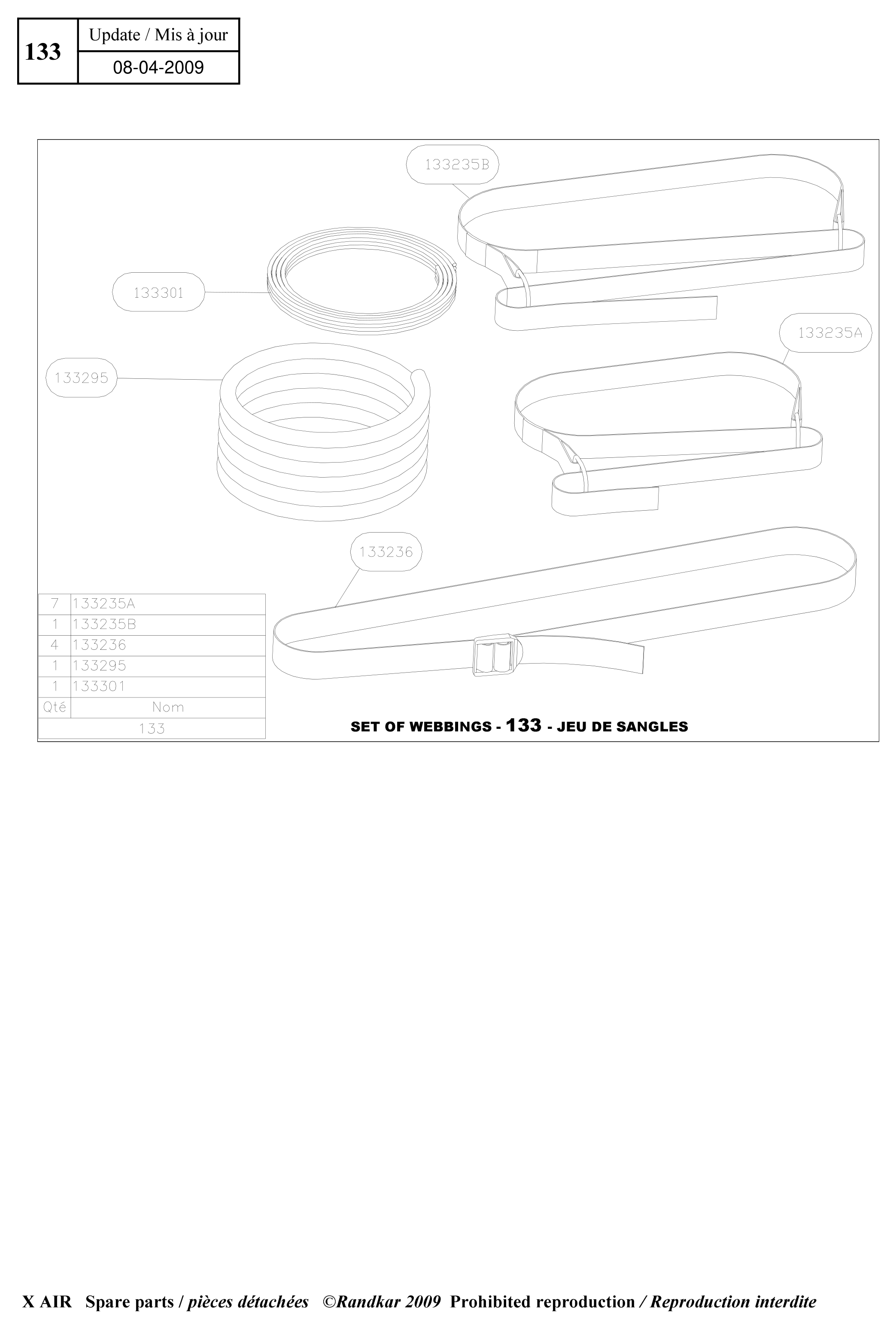 Set of webbings – X-Air parts diagram
