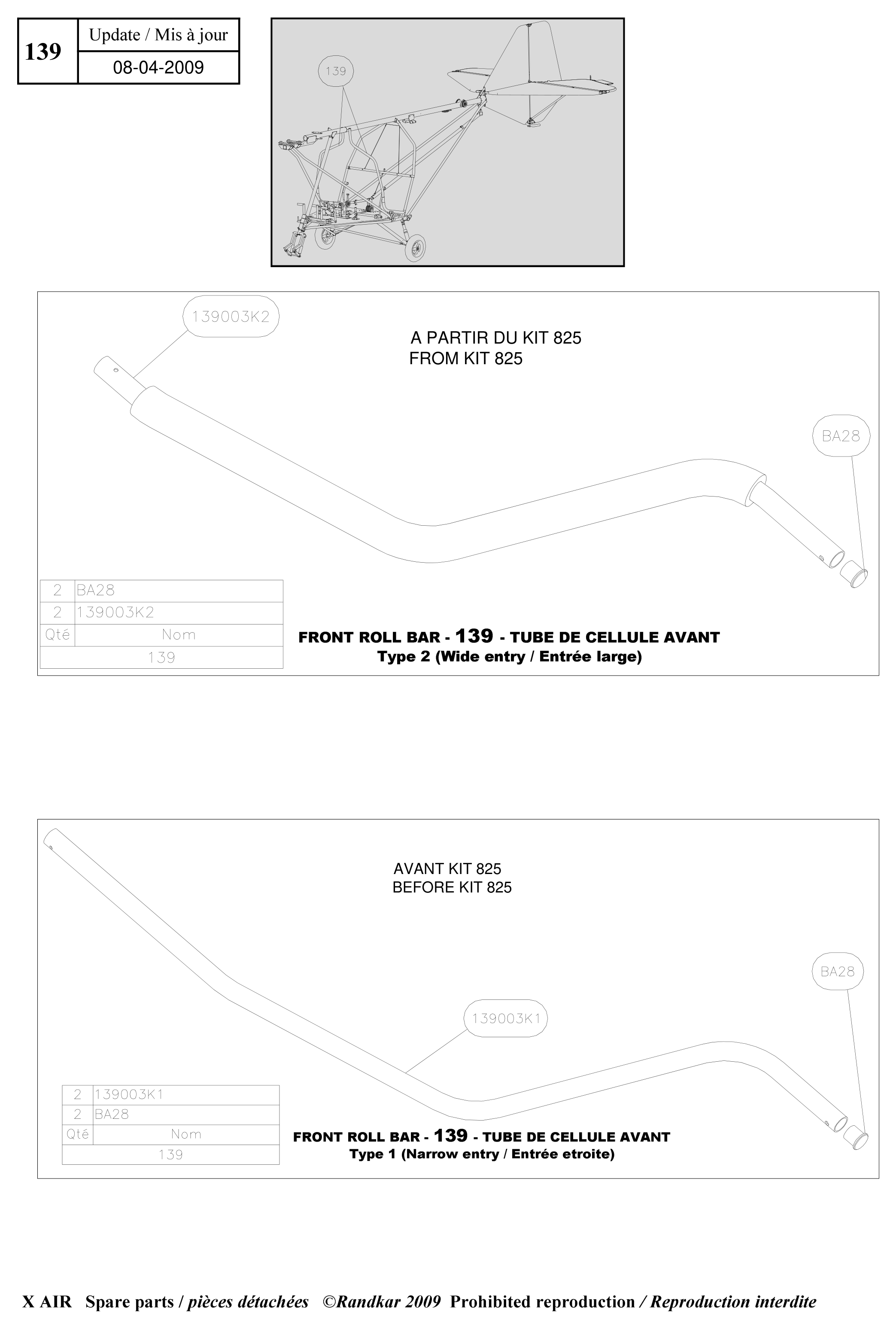 Front roll bar – X-Air parts diagram