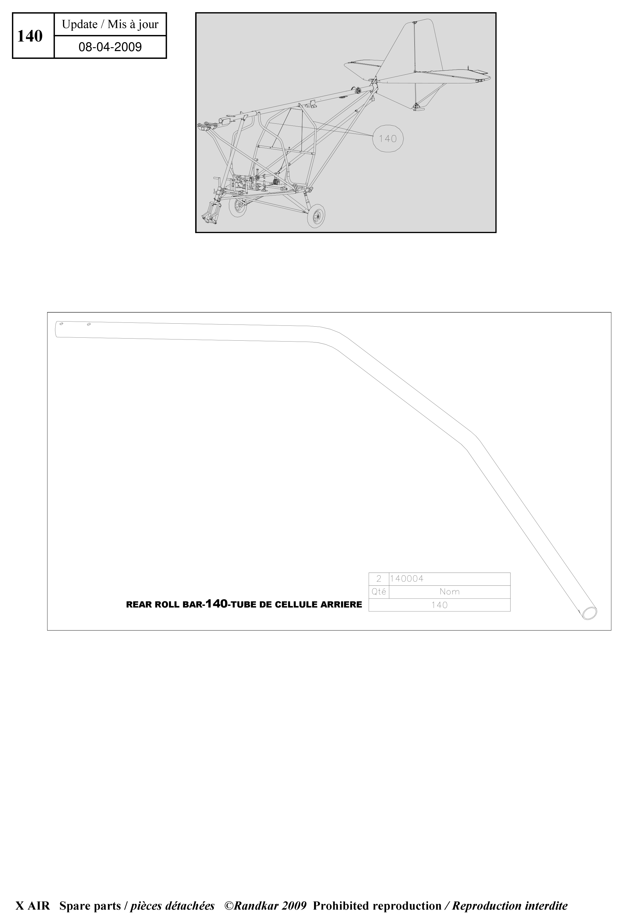 Rear roll bar – X-Air parts diagram