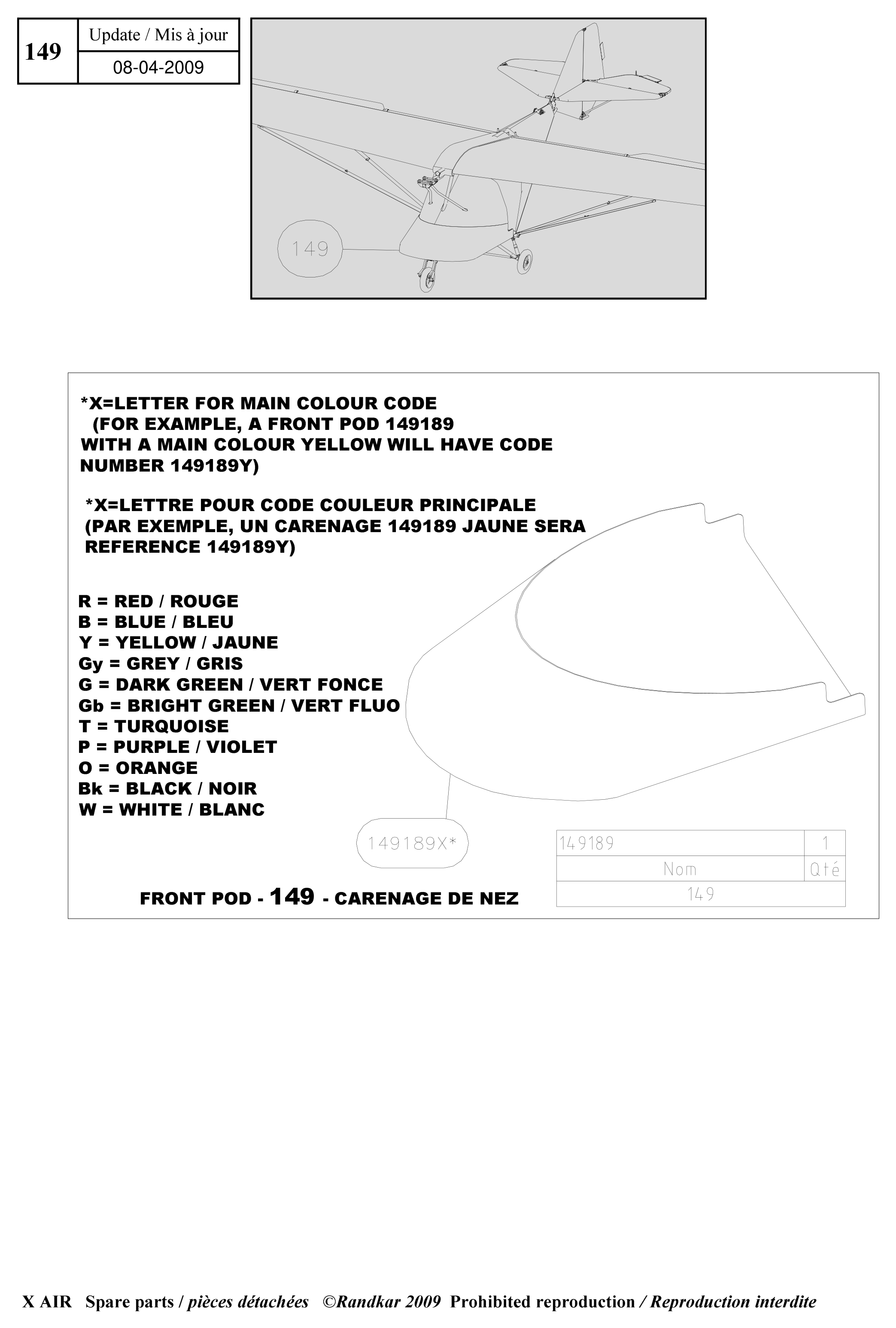 Front pod – X-Air parts diagram
