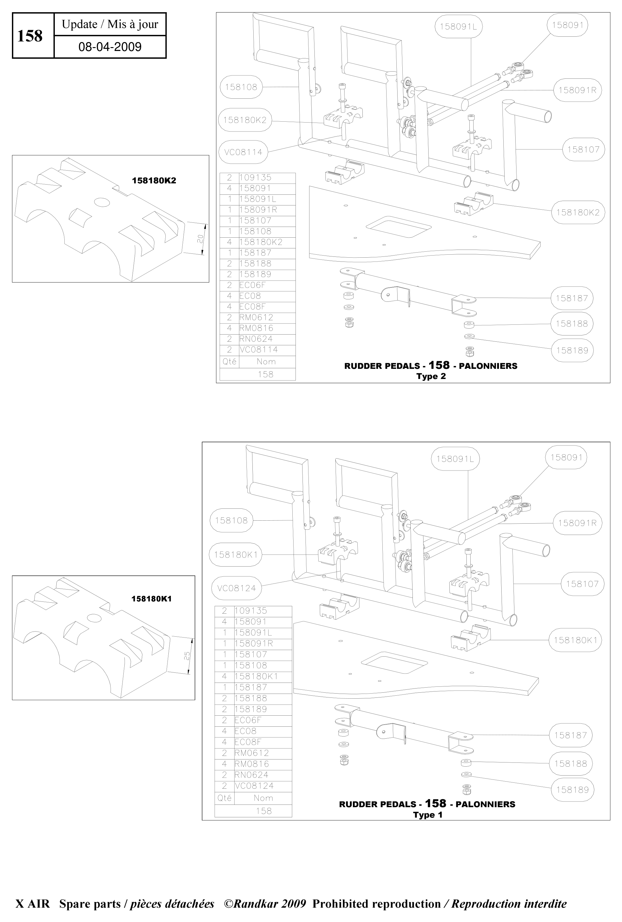 Rudder pedals – X-Air parts diagram