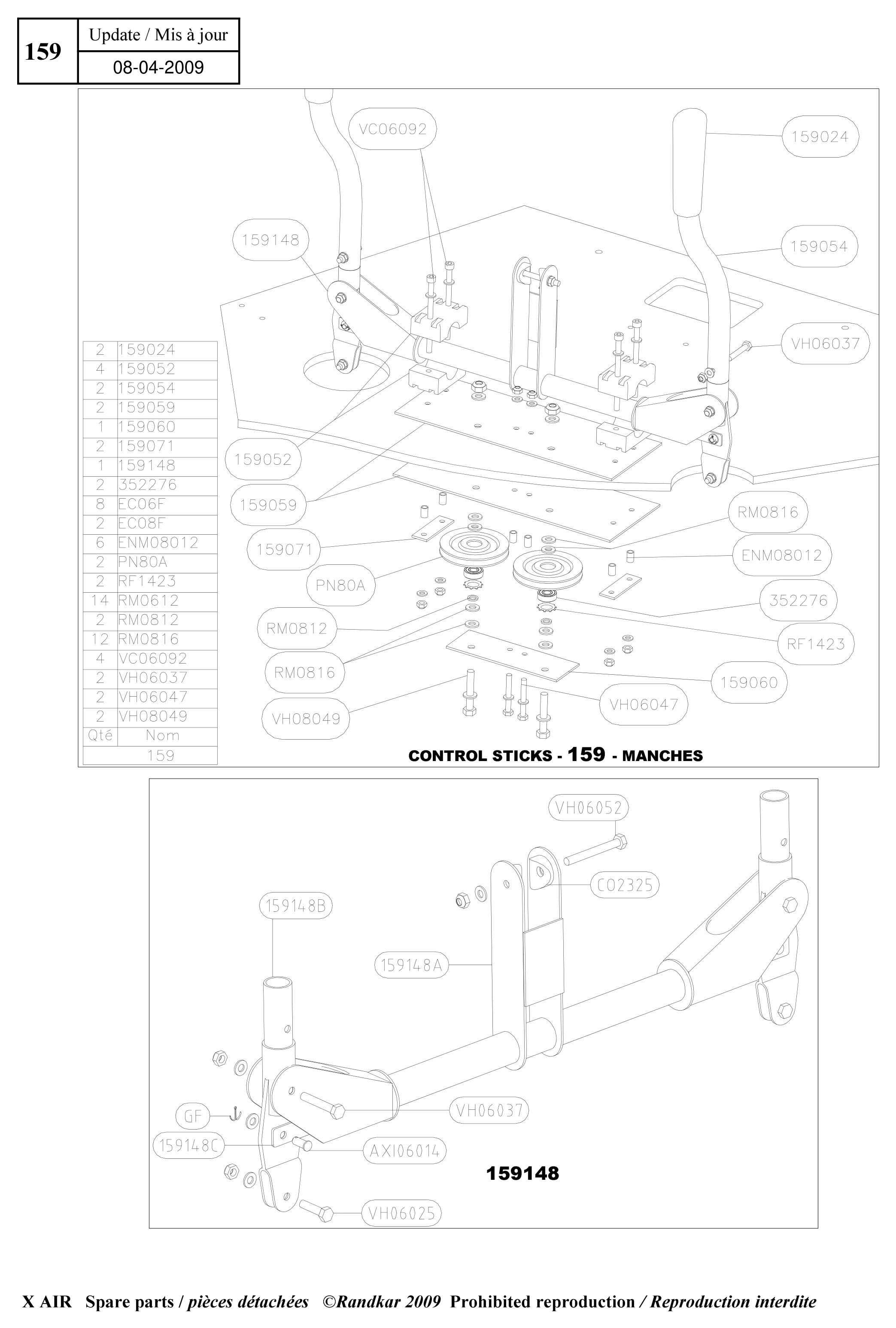 Control sticks – X-Air parts diagram