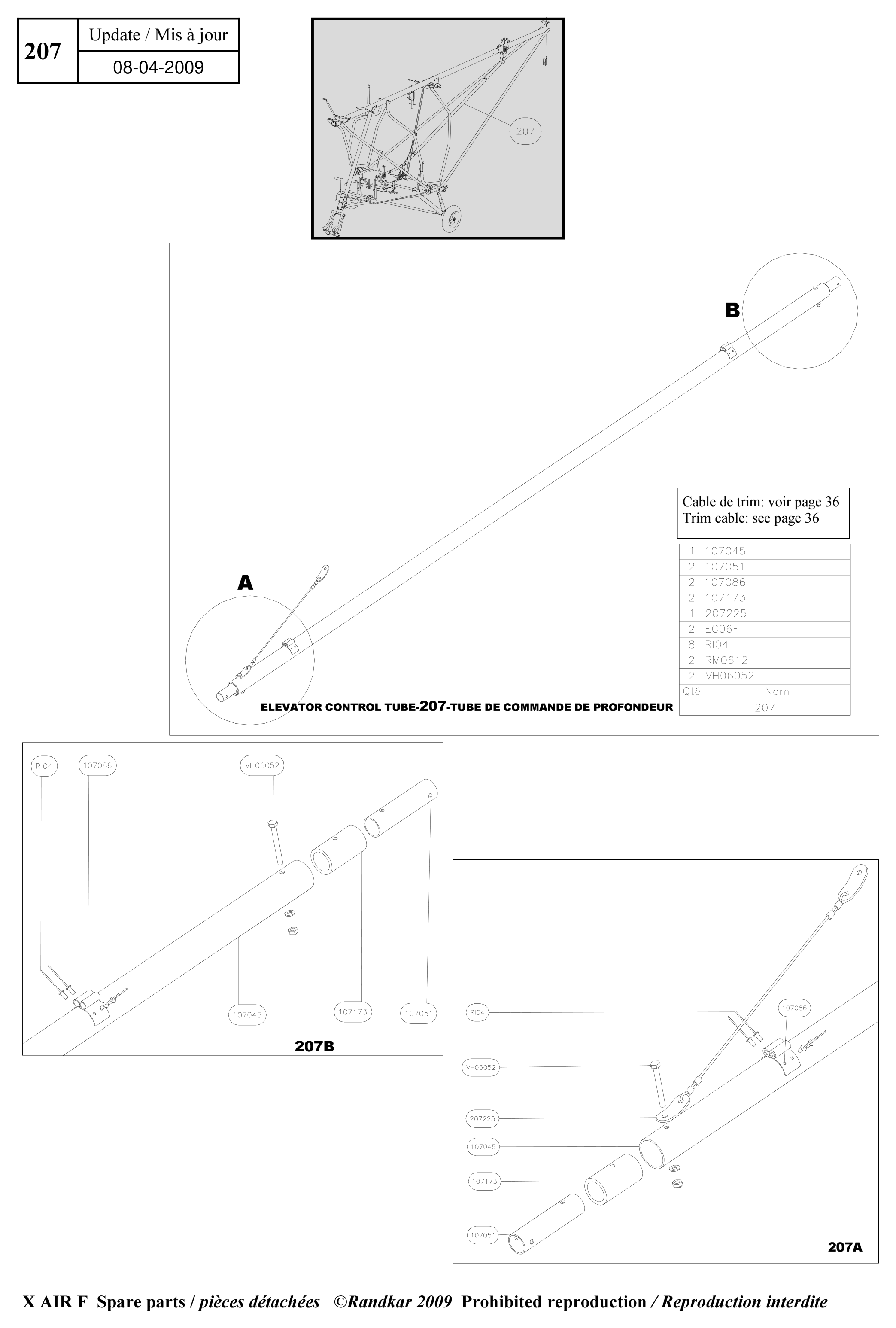 Elevator control tube – X-Air F Gumnam parts diagram