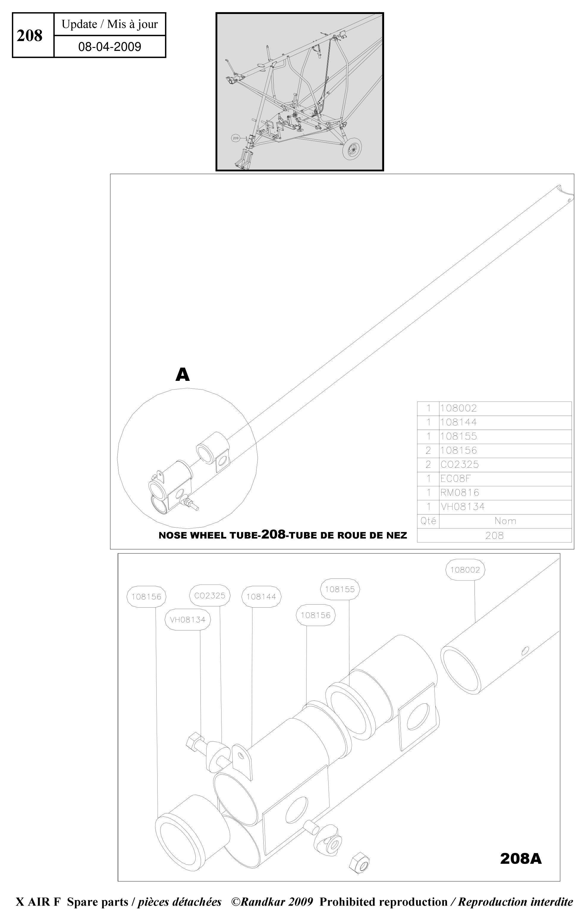 Nose wheel tube – X-Air F Gumnam parts diagram