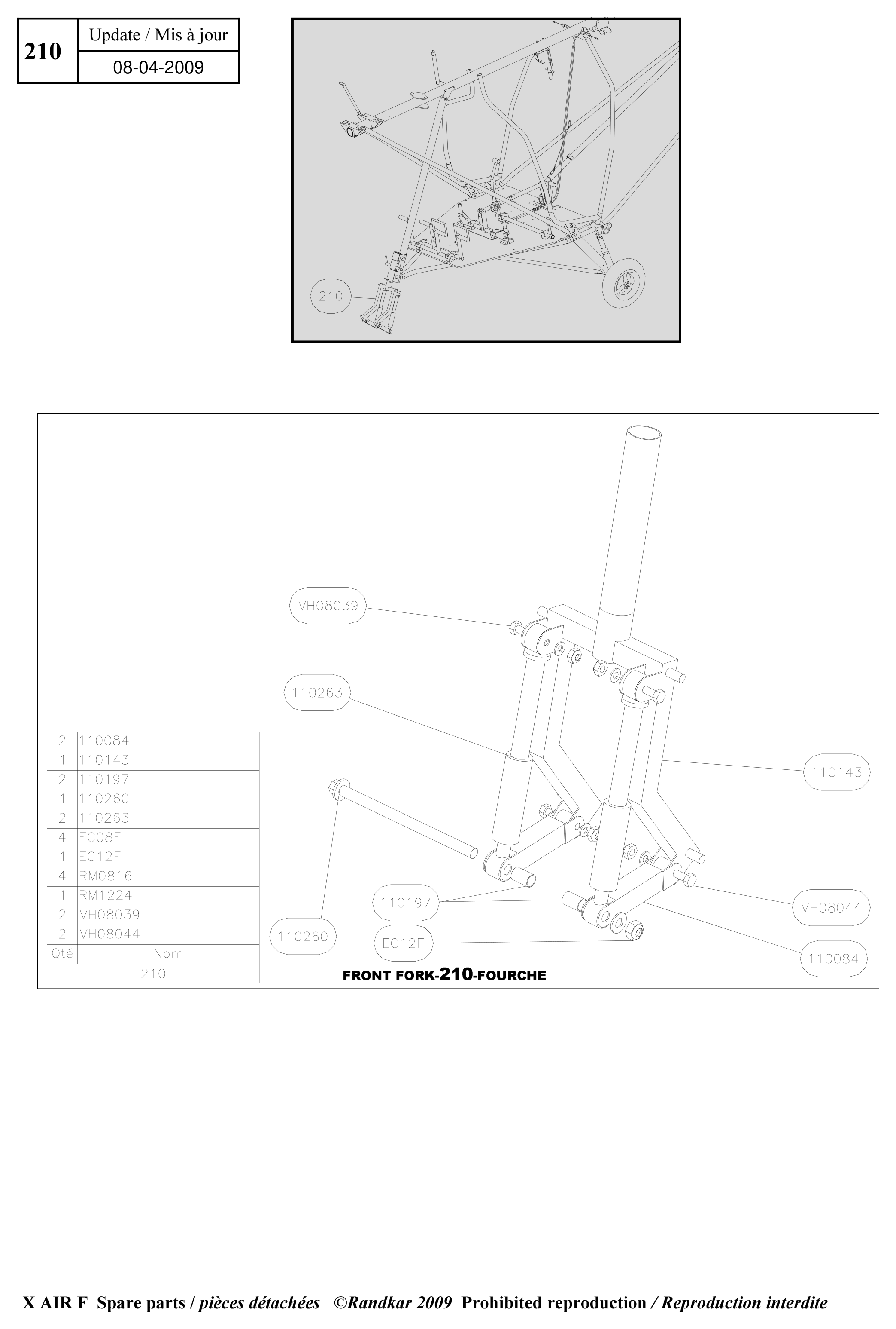 Front fork – X-Air F Gumnam parts diagram