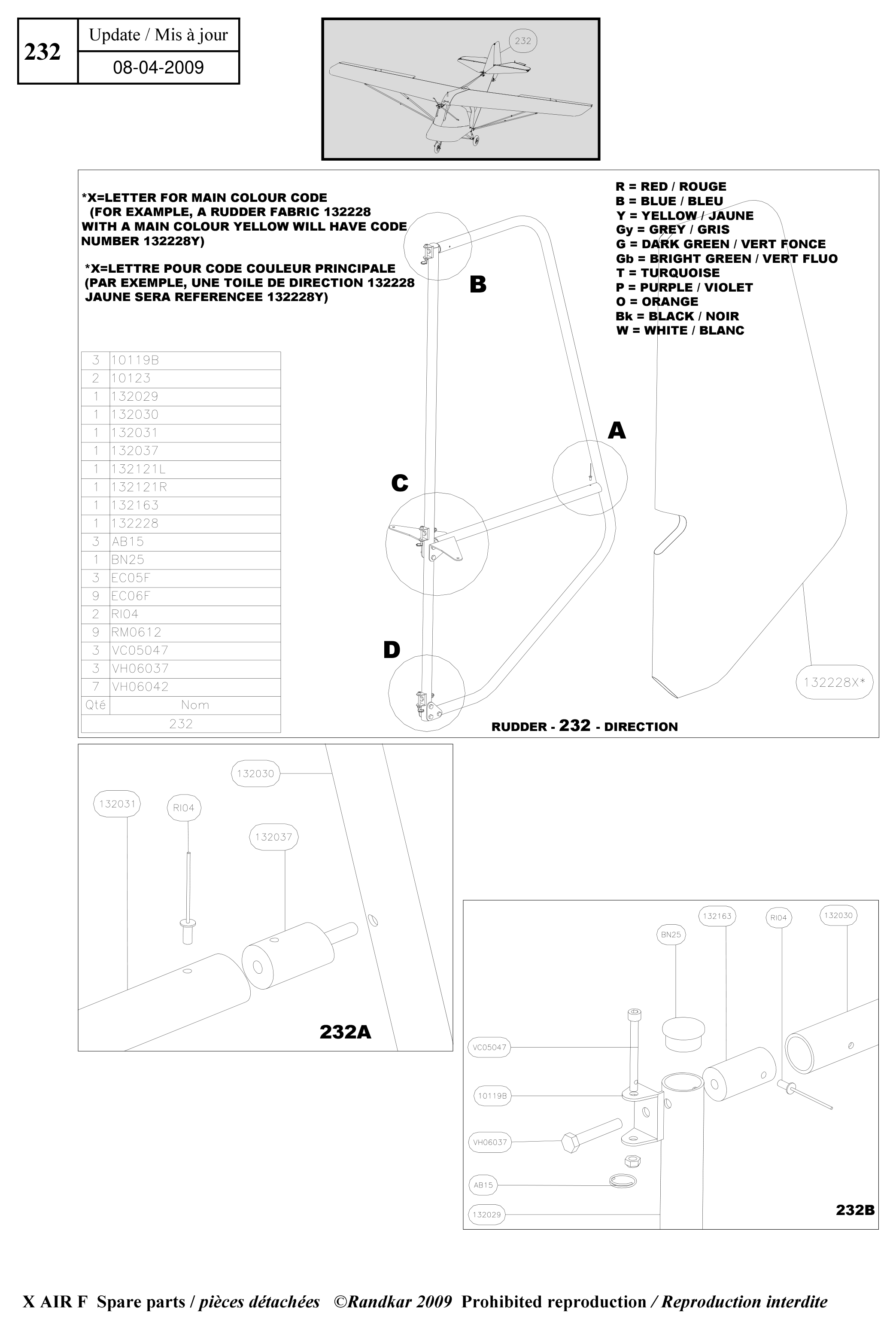 Rudder – X-Air F Gumnam parts diagram