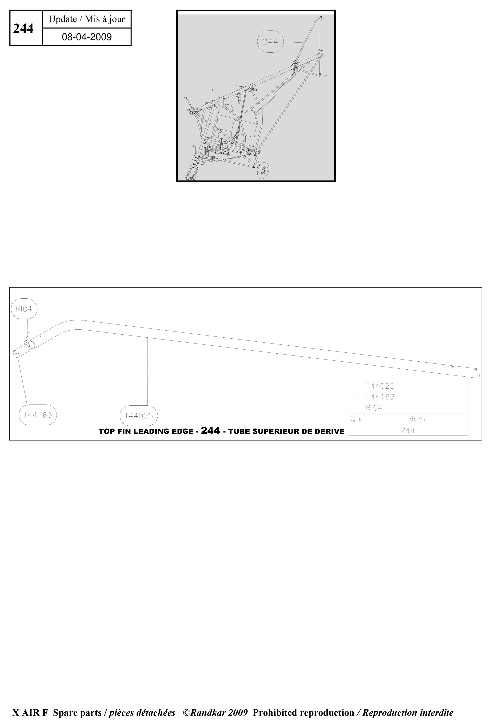 Top fin leading edge – X-Air F Gumnam parts diagram