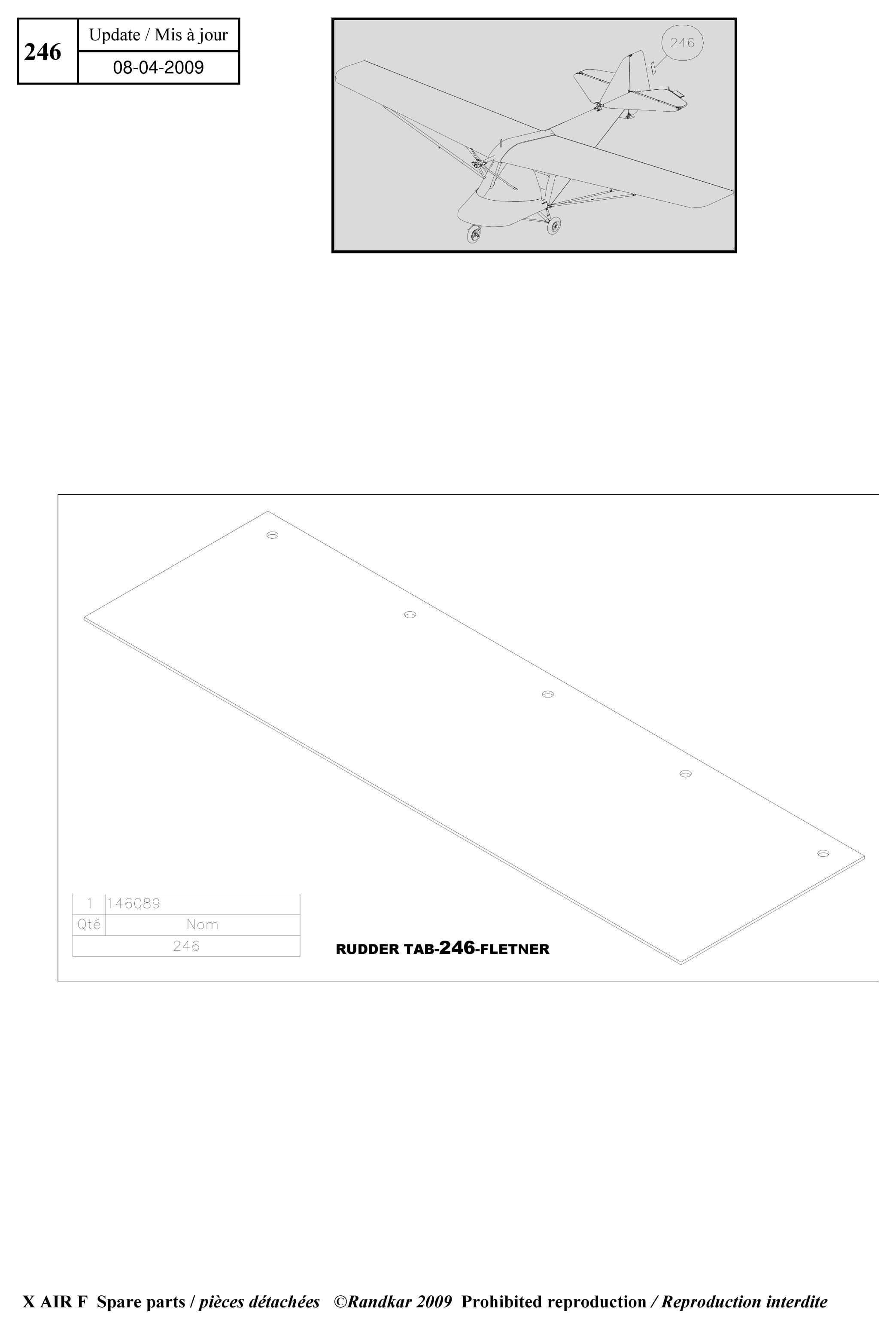 Rudder tab – X-Air F Gumnam parts diagram