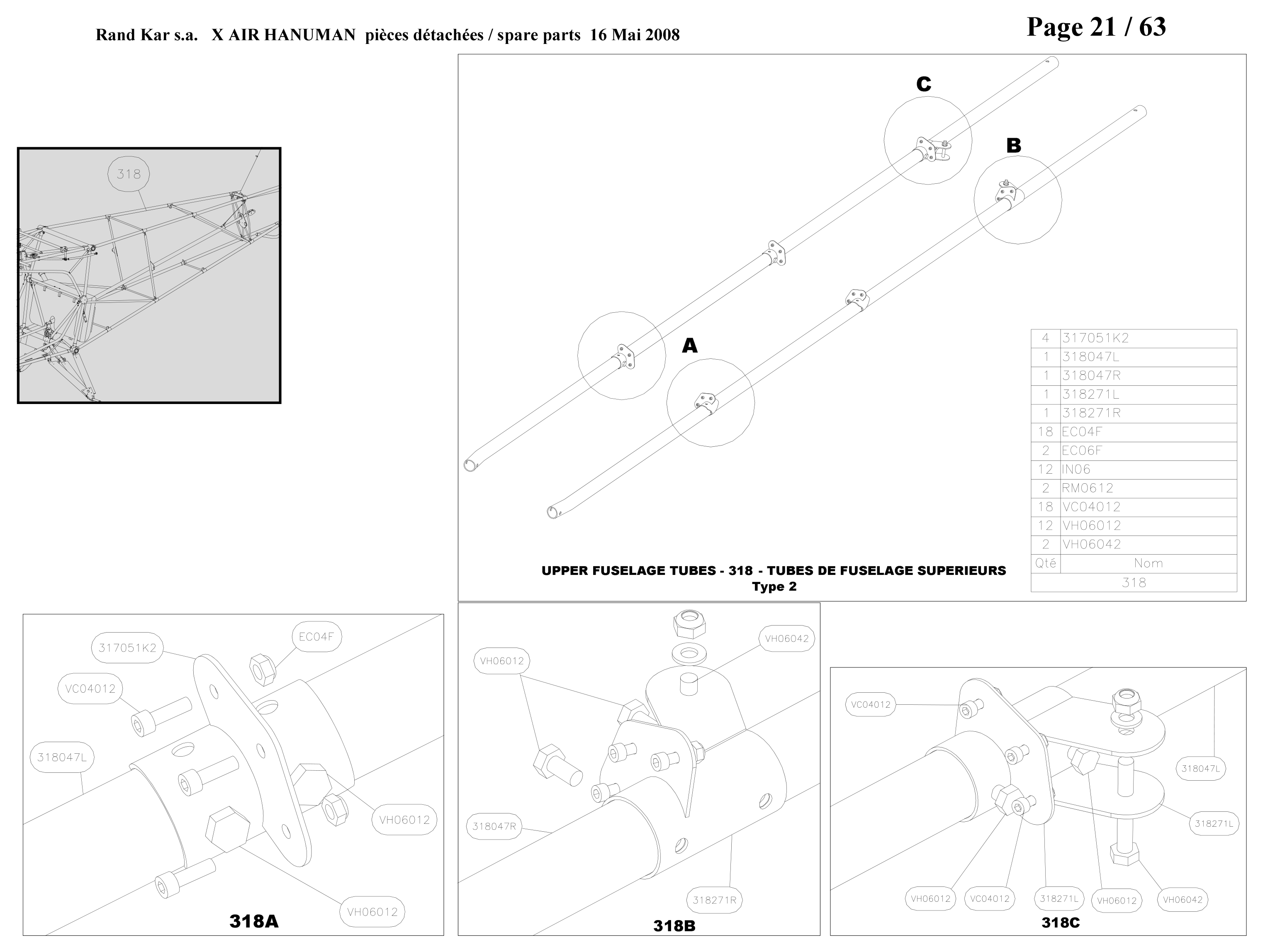 Upper fuselage tube – Hanuman parts diagram