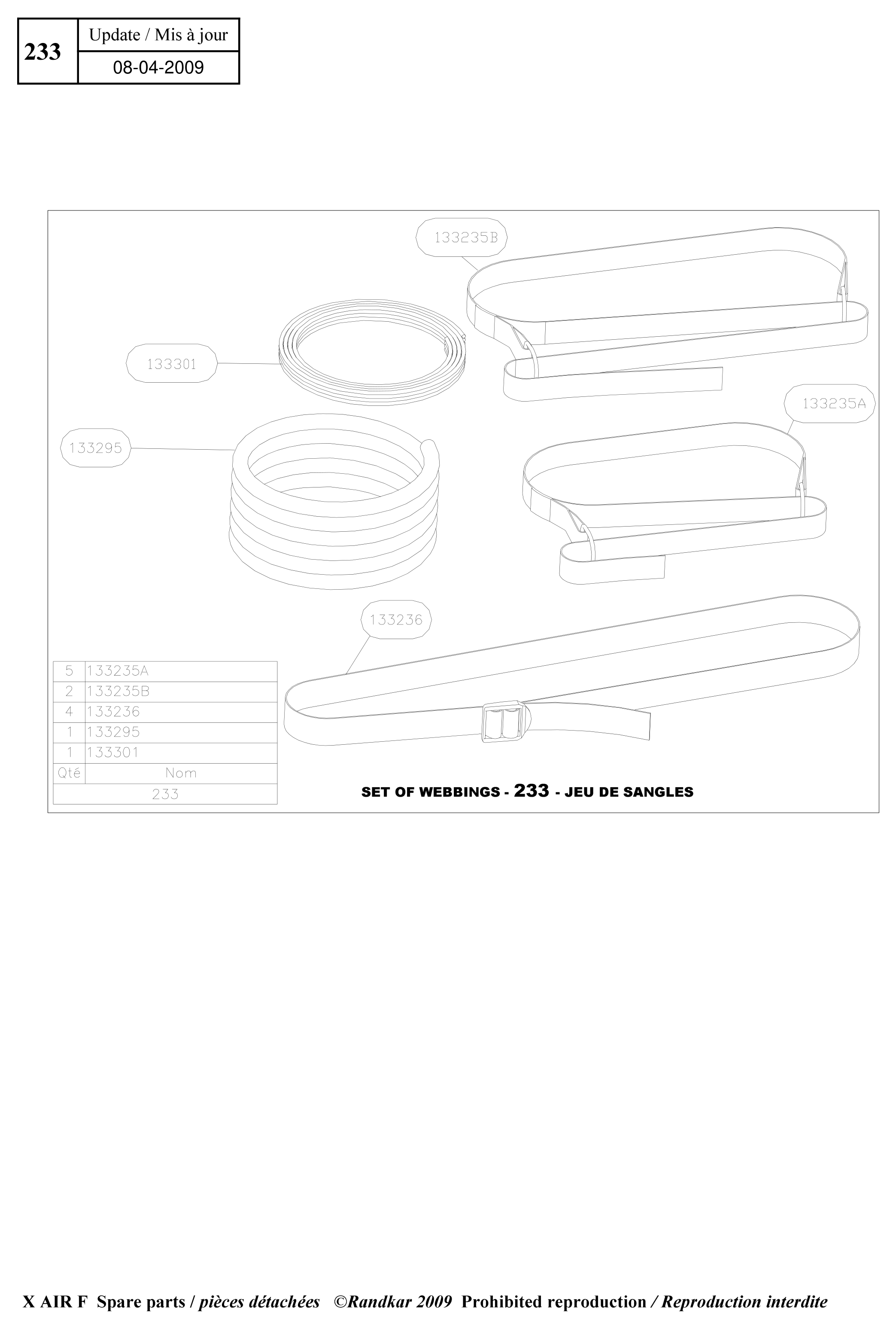 133235B – Set of webbings (X-Air F Gumnam) spare part diagram