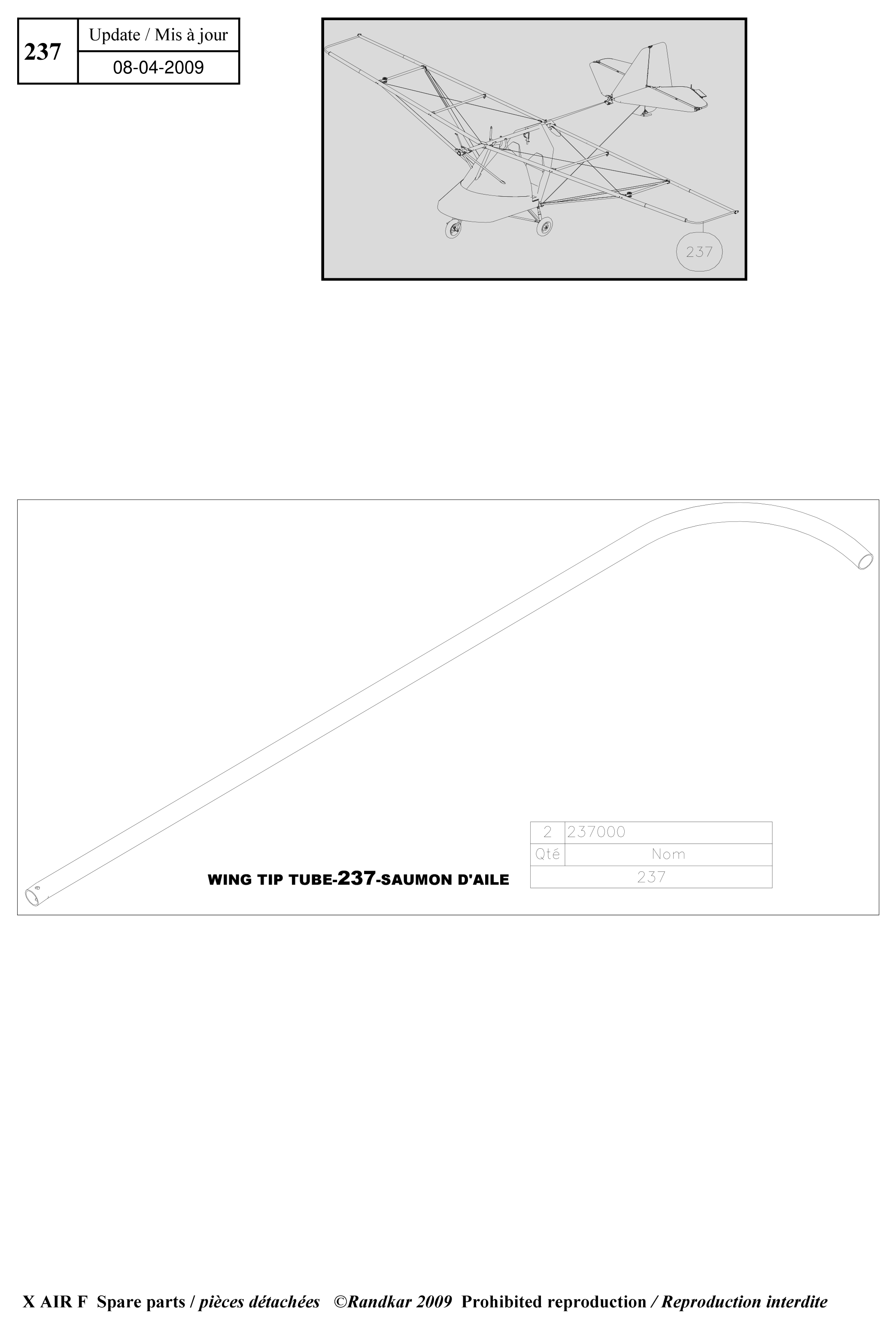 237000 – Wing tip tube (X-Air F Gumnam) spare part diagram