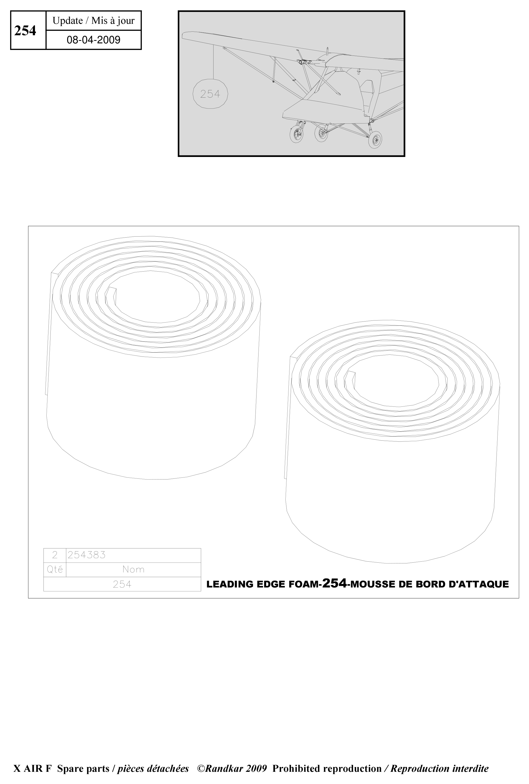 254383 – Leading edge foam (X-Air F Gumnam) spare part diagram