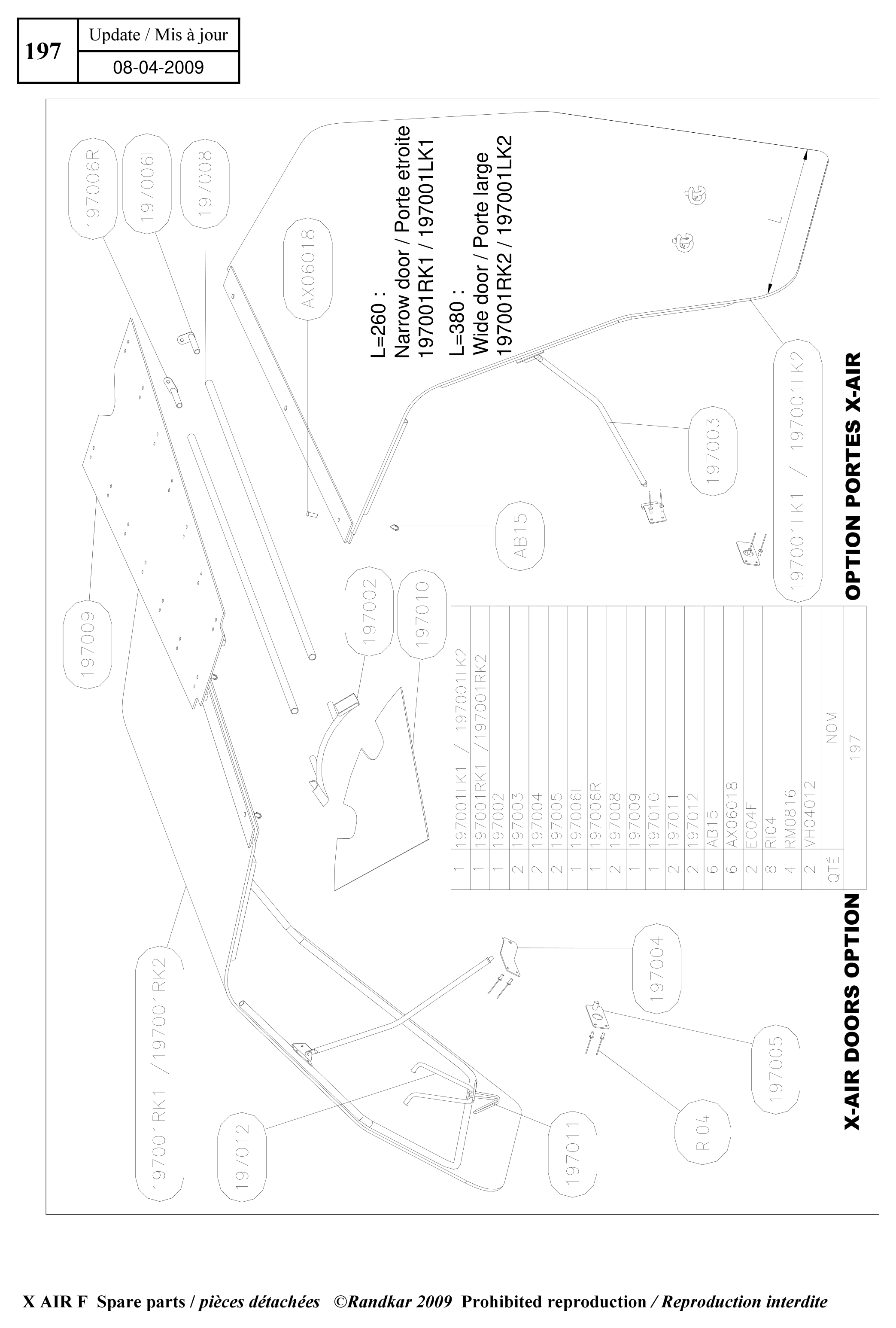197006R – Doors option (X-Air) spare part diagram