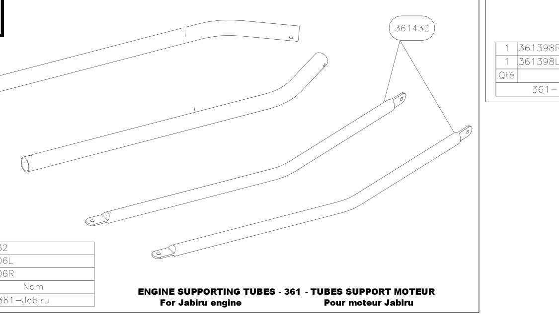 361432 – Lower engine supporting tubes (Hanuman) spare part diagram