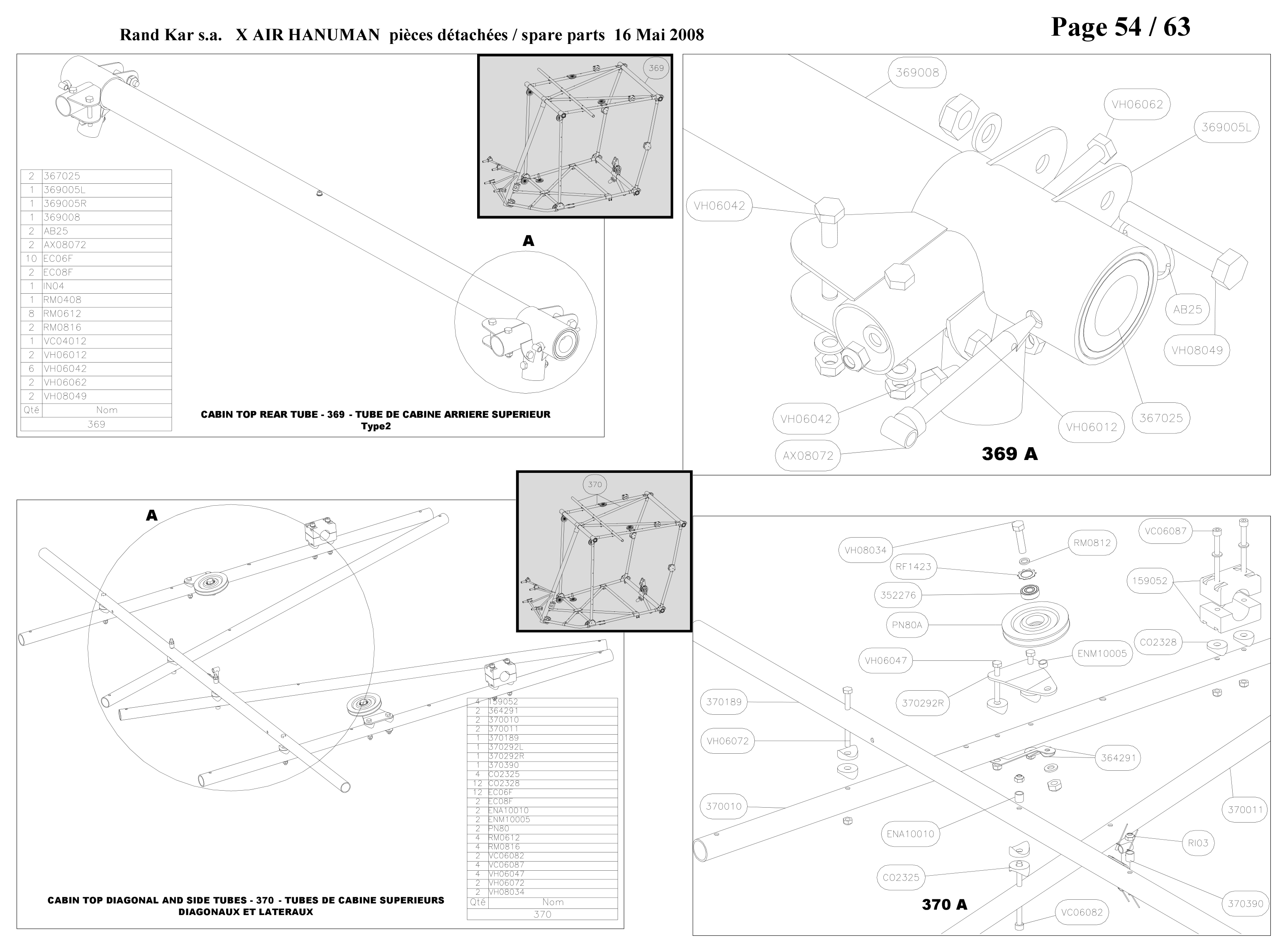 369005R – Cabin top rear tube (Hanuman) spare part diagram