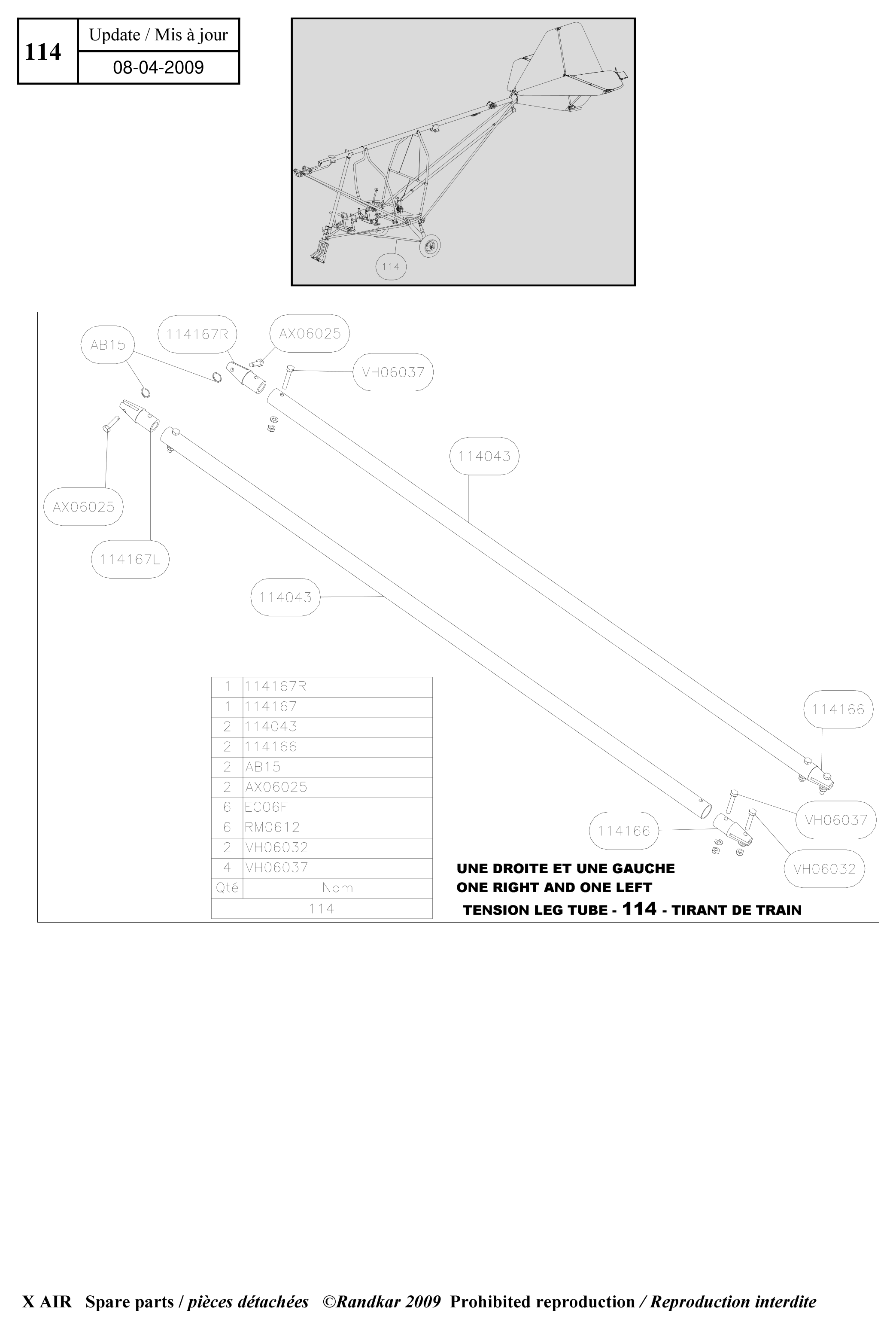 114167R – Tension leg tube (X-Air) spare part diagram