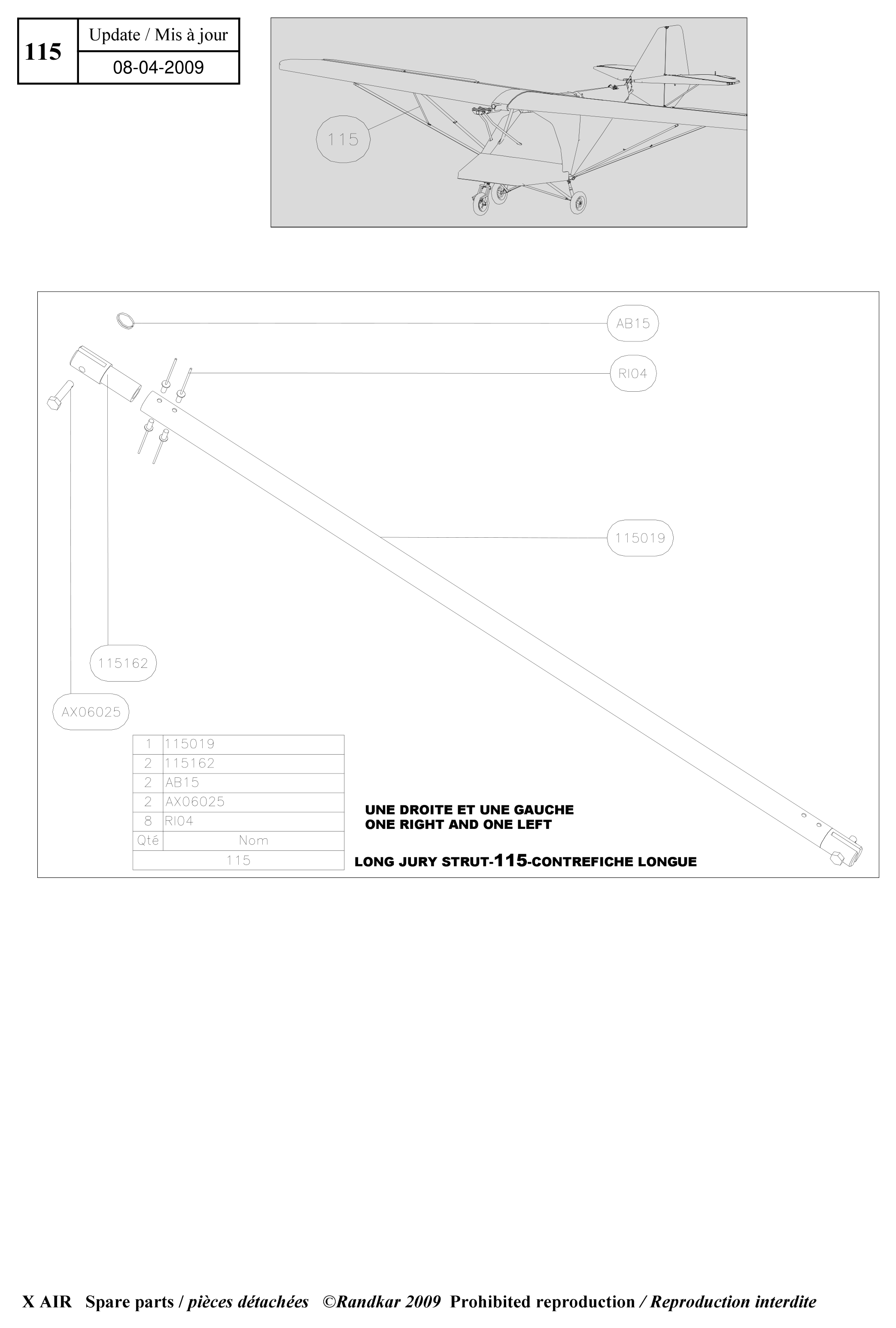 115019 – Long jury struts (X-Air) spare part diagram