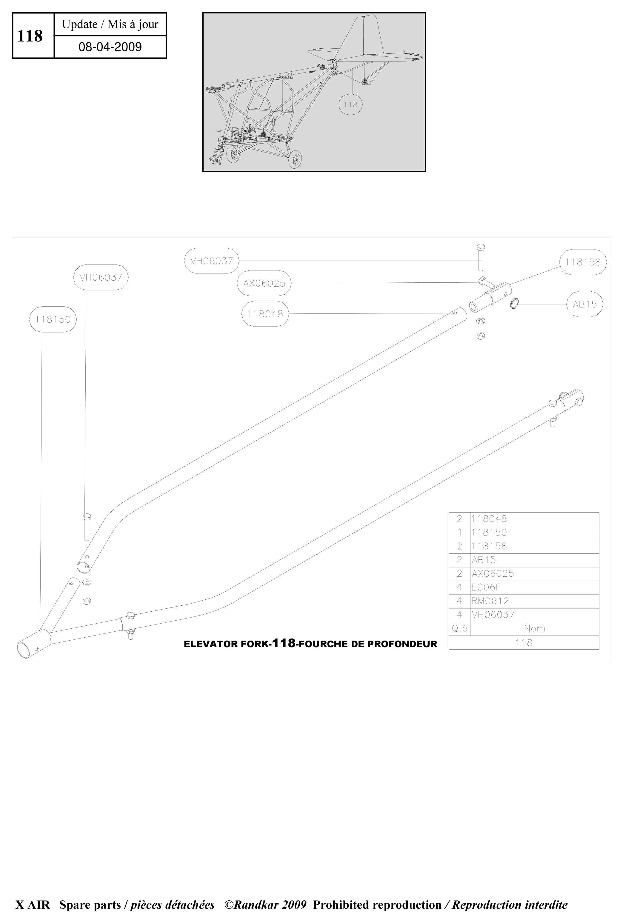 118048 – Elevator fork (X-Air) spare part diagram