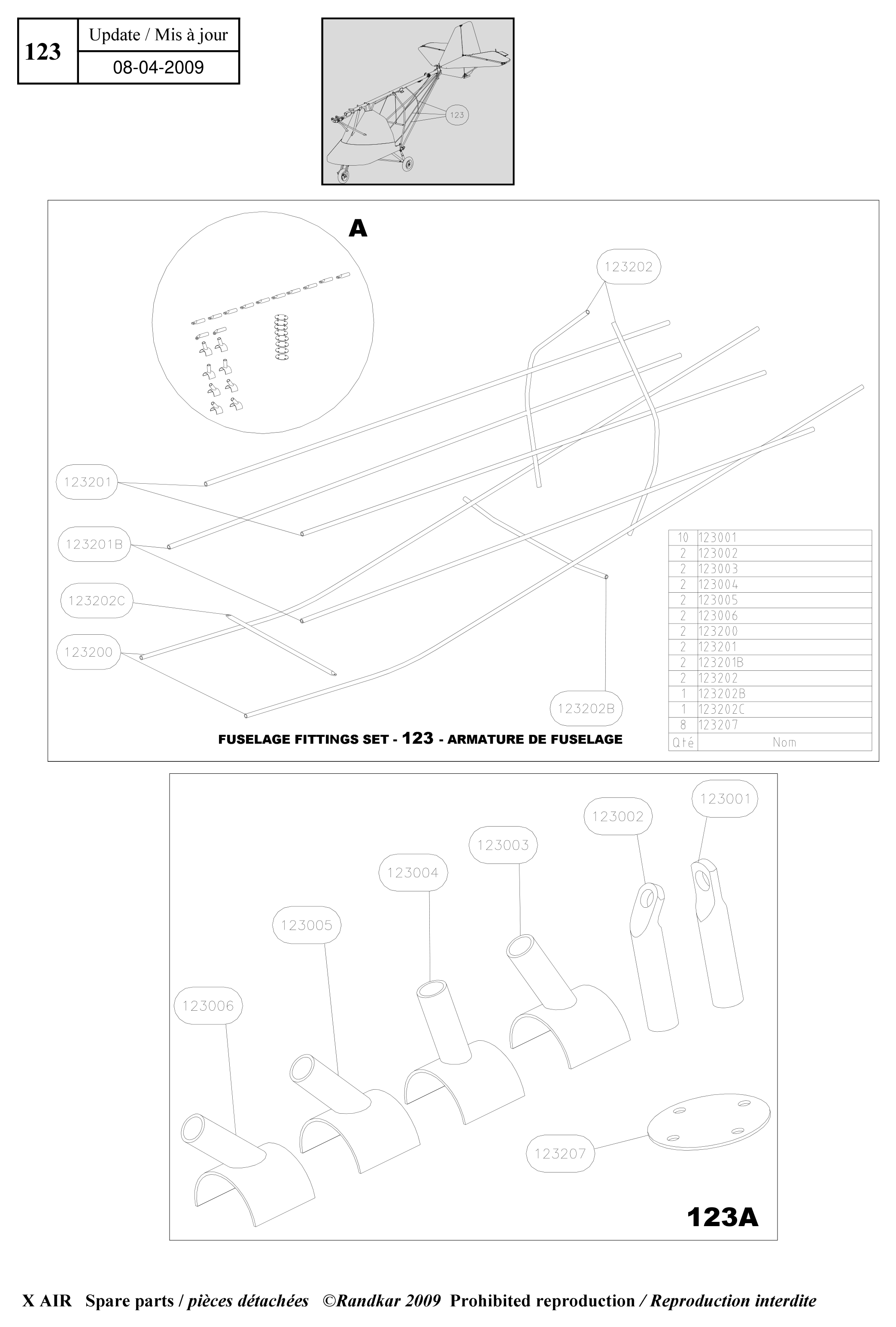 123201 – Fuselage fittings set (X-Air) spare part diagram