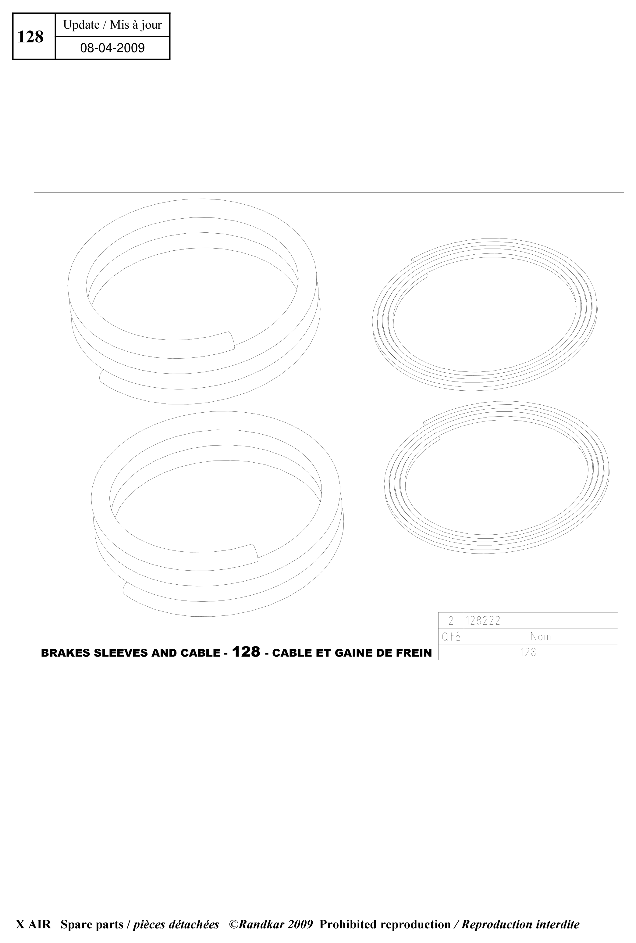 128222 – Brakes cables and sleeves (X-Air) spare part diagram