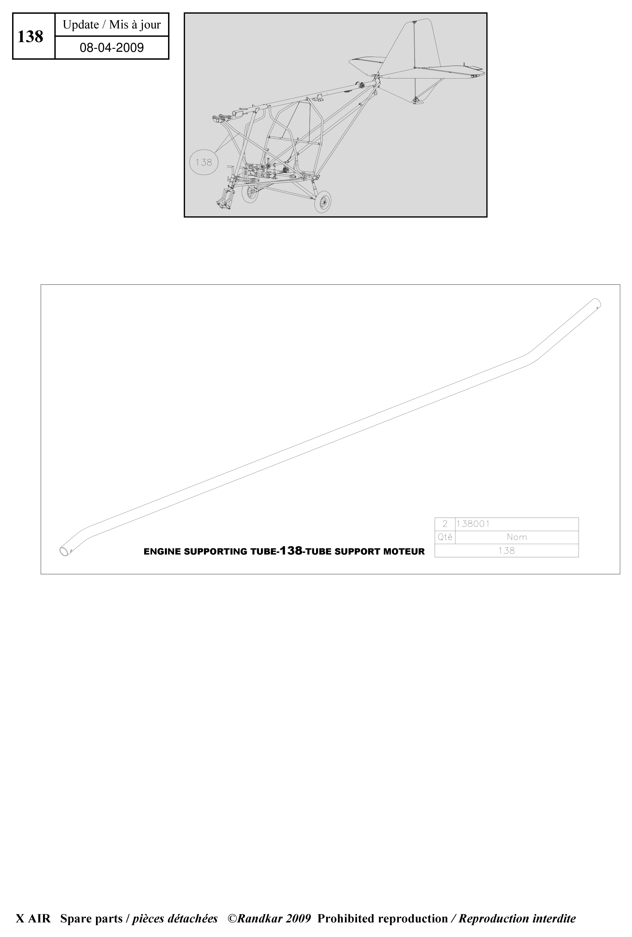 138001 – Engine supporting tubes (X-Air) spare part diagram