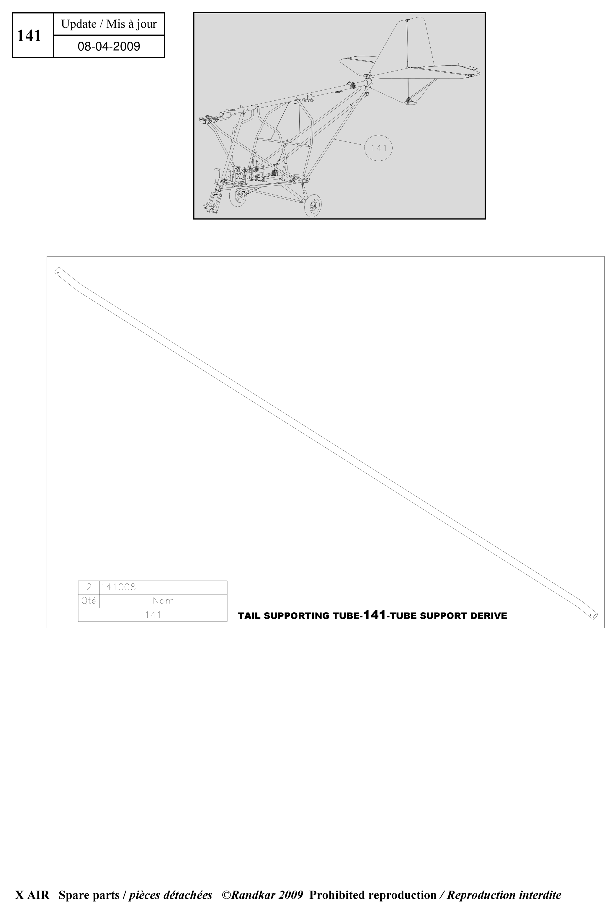 141008 – Tail supporting tubes (X-Air) spare part diagram