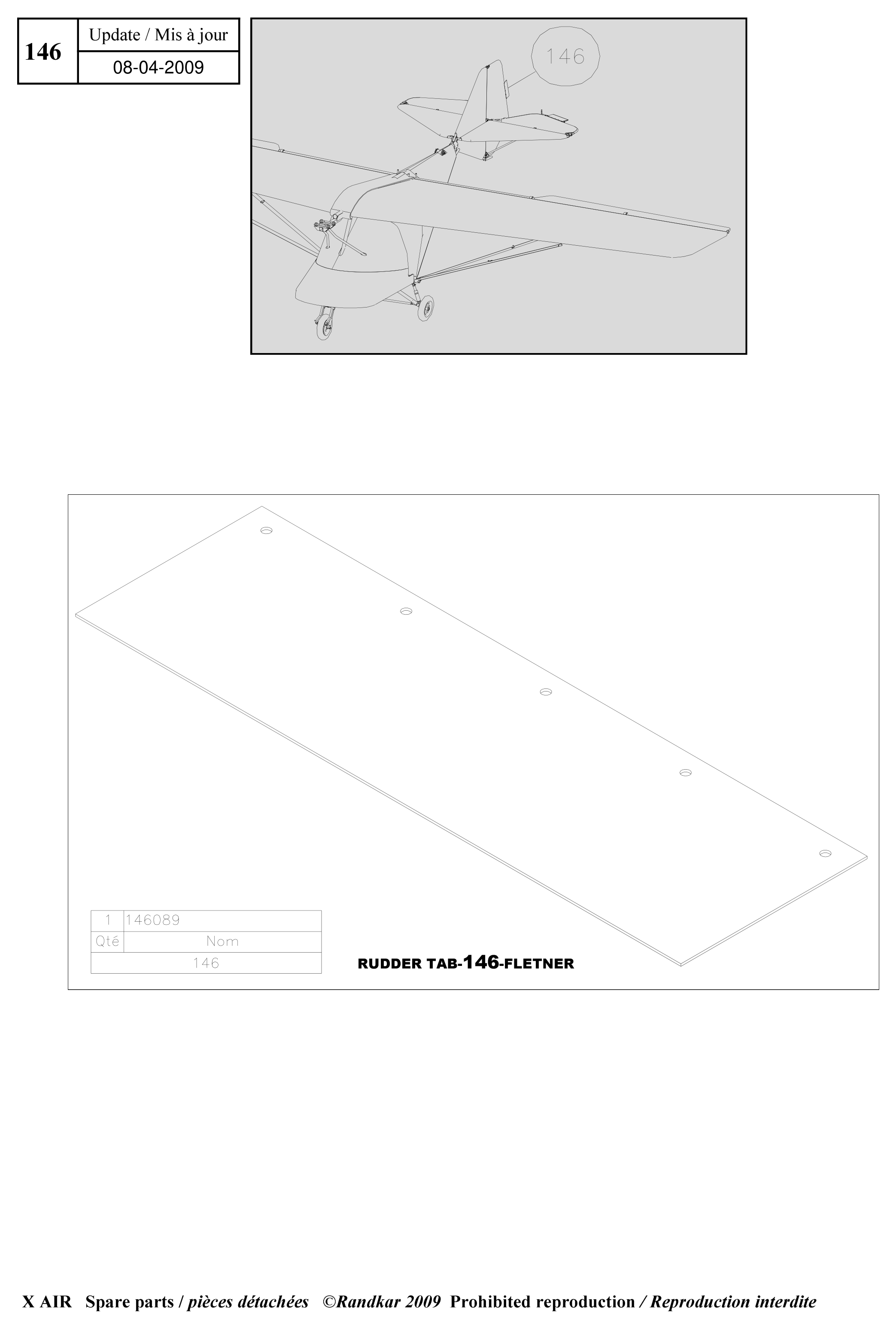 146089 – Rudder tab (X-Air) spare part diagram