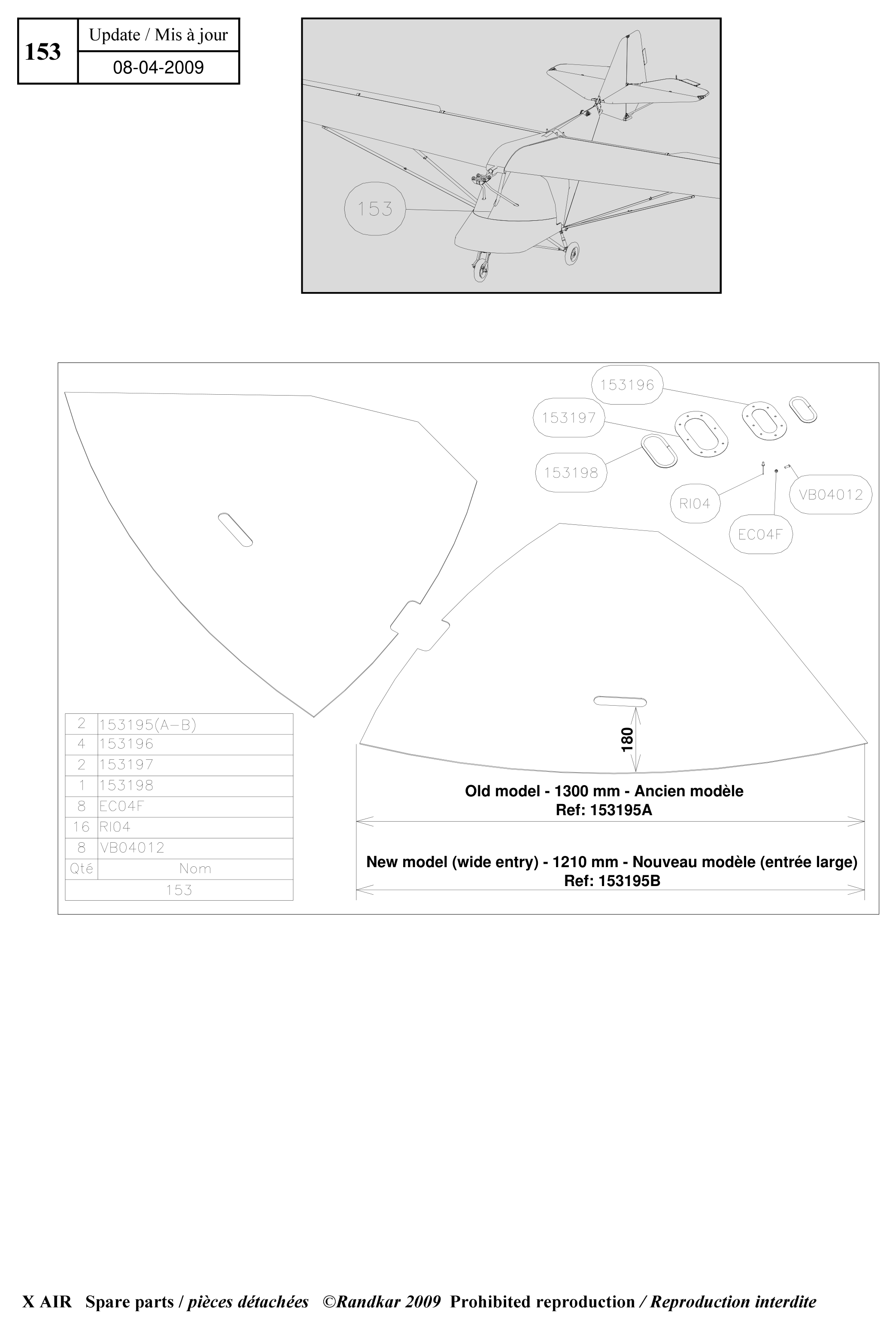 VB04012 – Windscreen (X-Air) spare part diagram
