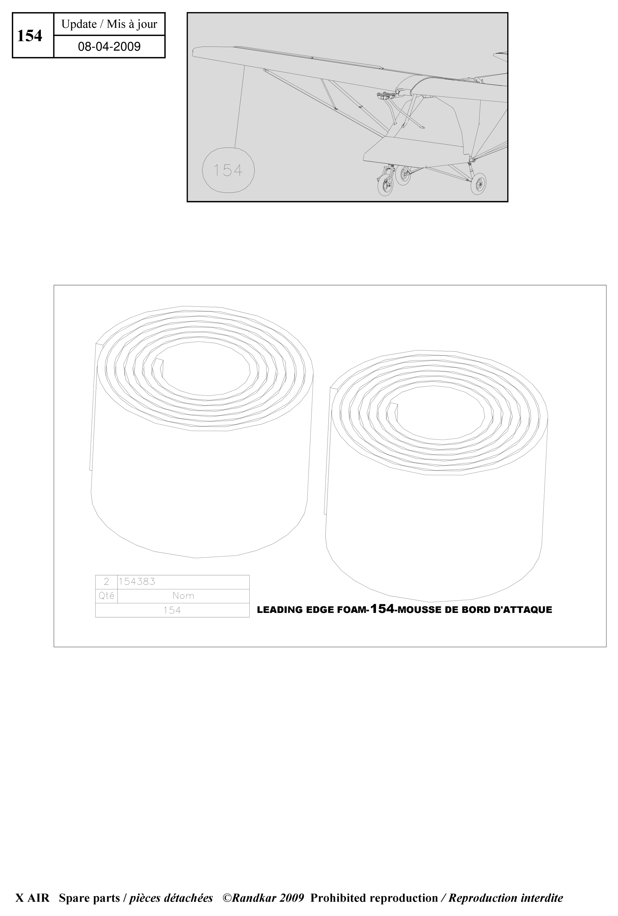 154383 – Leading edge foam (X-Air) spare part diagram